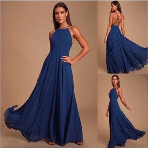 LULUS Blue Halter Maxi Dress with Strappy Back